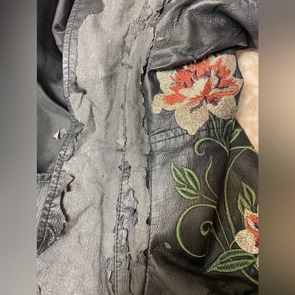 AMERICAN RAG faux leather black crop embroidered artsy jacket s lined Xl - Picture 14 of 15